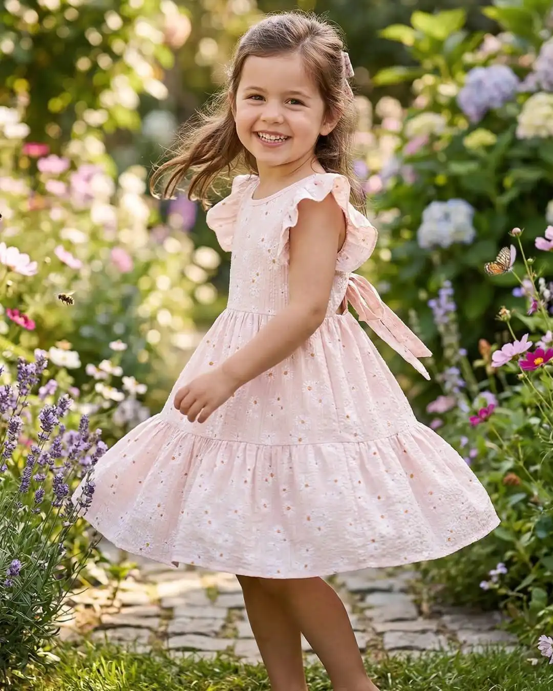 Vestido Fresco de Algodón con Volados para Niña